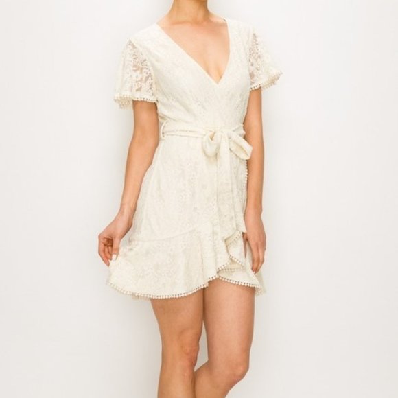 Lace Dress Tie Waist Wrap Dress - Picture 3 of 6